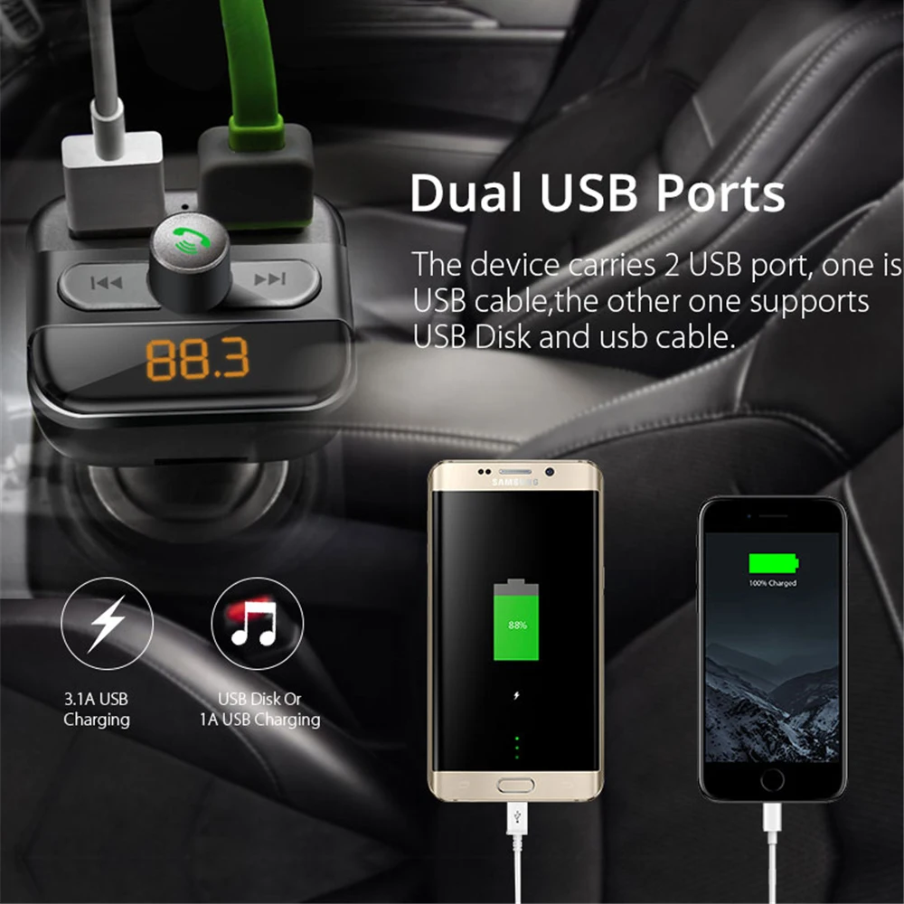 Bluetooth FM передатчик Автомобильный MP3 плеер Handsfree автомобильный комплект 5V/2.4A 2 USB