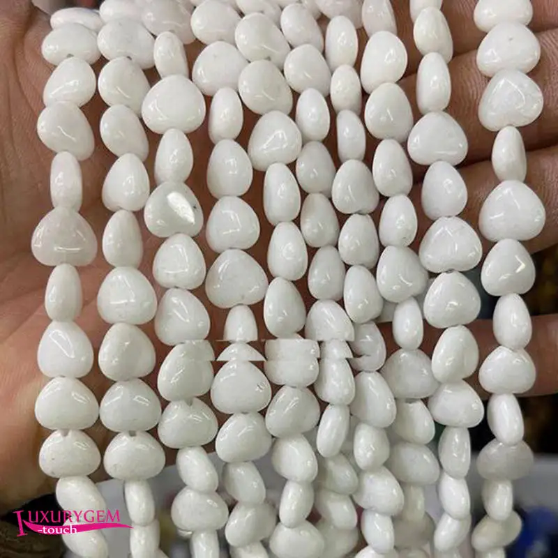 

Natural White Jades Stone Loose Beads 10mm Smooth Heart Shape DIY Jewelry Accessories 38Pcs a3613