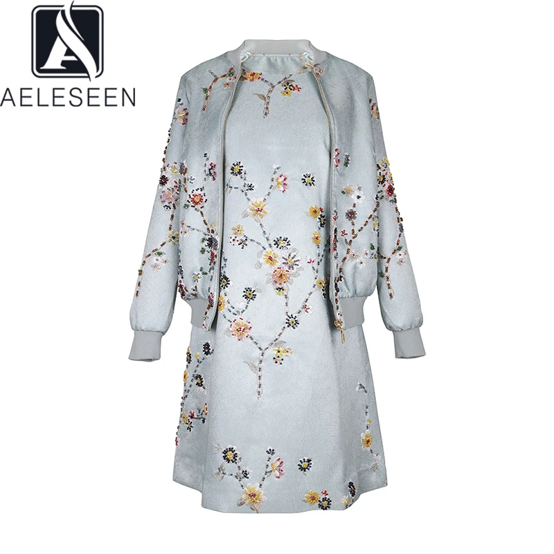 AELESEEN Европейский Винтаж Подиум цветочный Твинсет для женщин бейсбольная куртка +