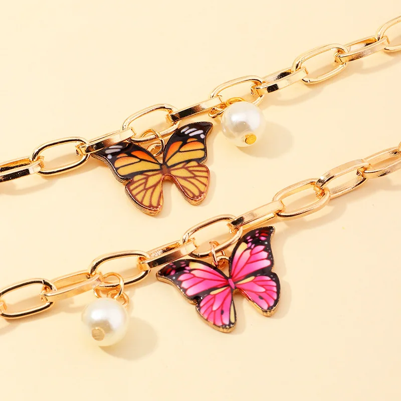 

New Boho Gold Color Chains Bracelets Butterfly Imitation Pearl Pendant Bangles Bracelets for Women Jewelry Hand Cuff Accessories
