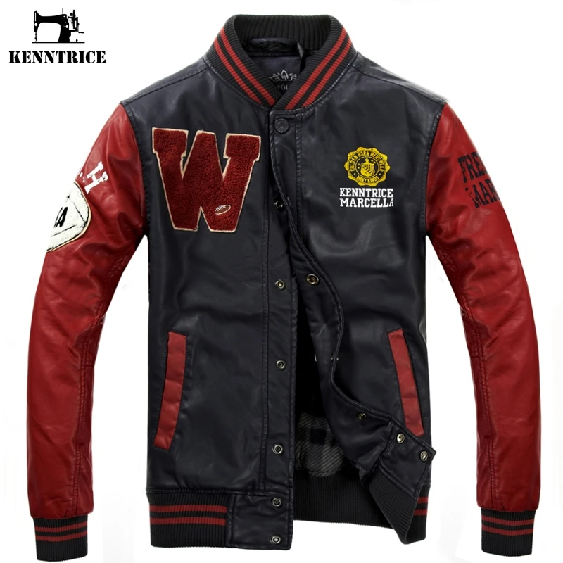 Kenntrice бейсбольные кожаные куртки для колледжа Мужская зимняя кожаная куртка из