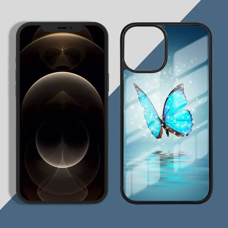 

Bling blue butterfly Phone Case PC for iPhone 11 12 pro XS MAX 8 7 6 6S Plus X 5S SE 2020 XR