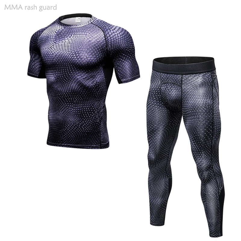 

Compression Sportswear Men's Fitness Clothing Outdoor Training Leggings Fitness T-shirt MMA Sports Set 2 Piece Tracksuit Men 4XL