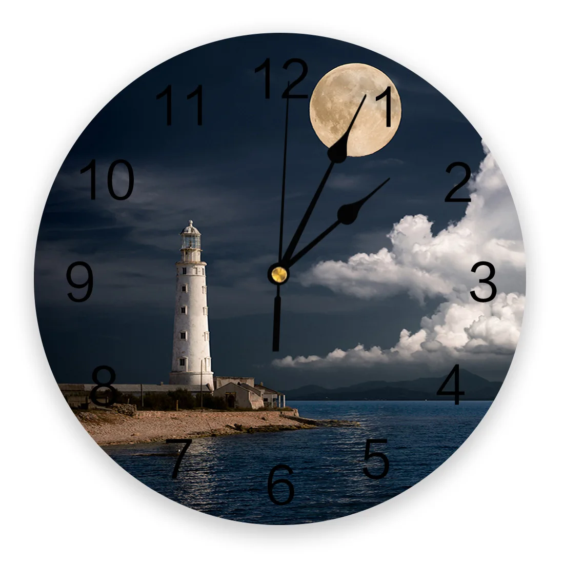 Настенные часы с изображением маяков ночью бесшумные круглые без тикания