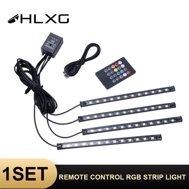 HLXG Автомобильная трубка с дистанционным управлением ленточный светильник 4x RGB