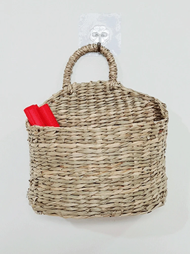 

Wall Hanging Woven Basket Home Decor Rustic Straw Storage Basket Handmade Rattan Woven Flower Basket Storage Box Home Decoration