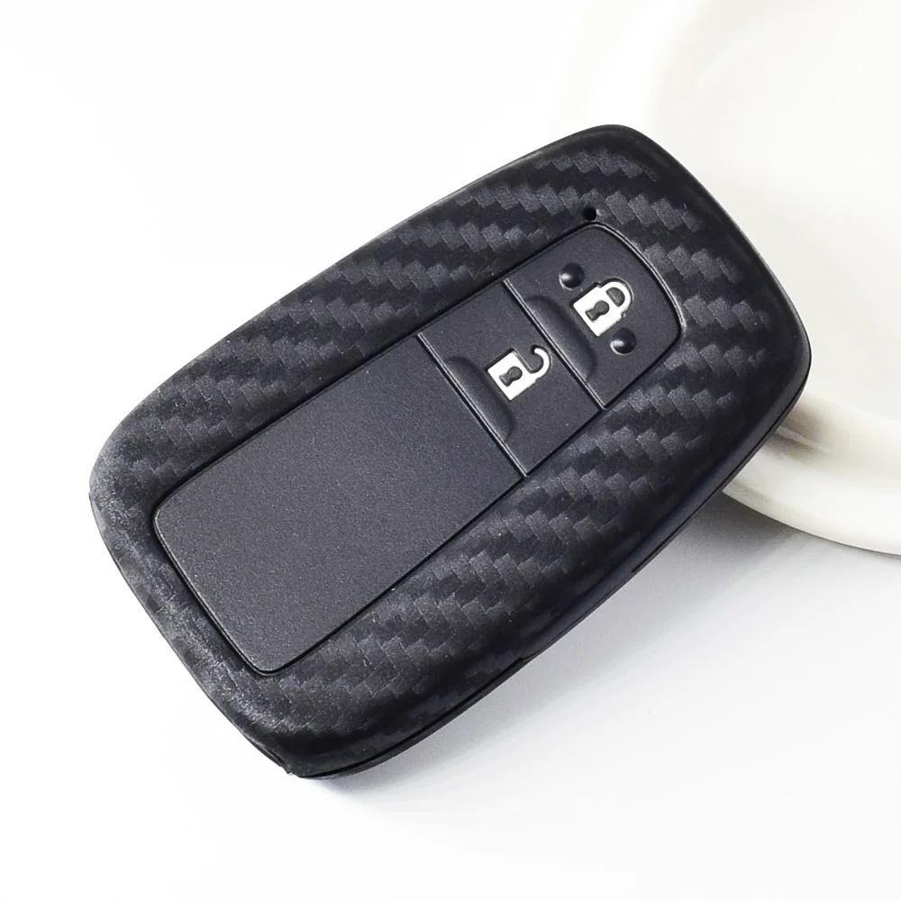 Силиконовый чехол для ключей от машины для Toyota CHR C-HR Prius RAV4 Camry 2 кнопки углеродный умный пульт дистанционного управления Fob Защитная крышка