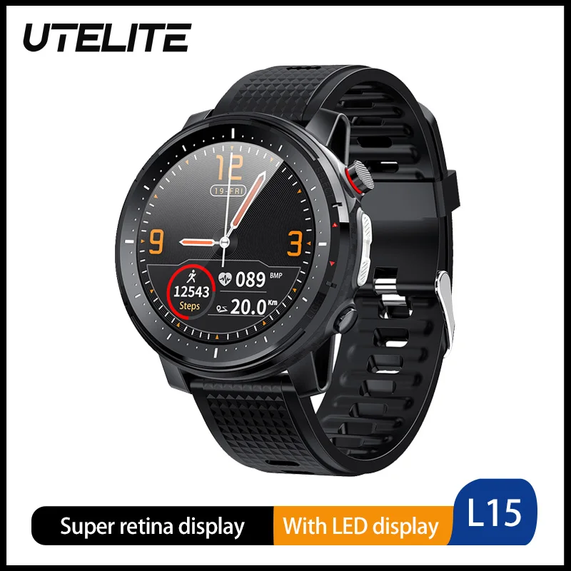 UTELITE L15 Smart Watch Full Round 360*360 Display Sport With LED Light Sleep Monitor Heart Rate Bnad PK L9 L11 | Электроника