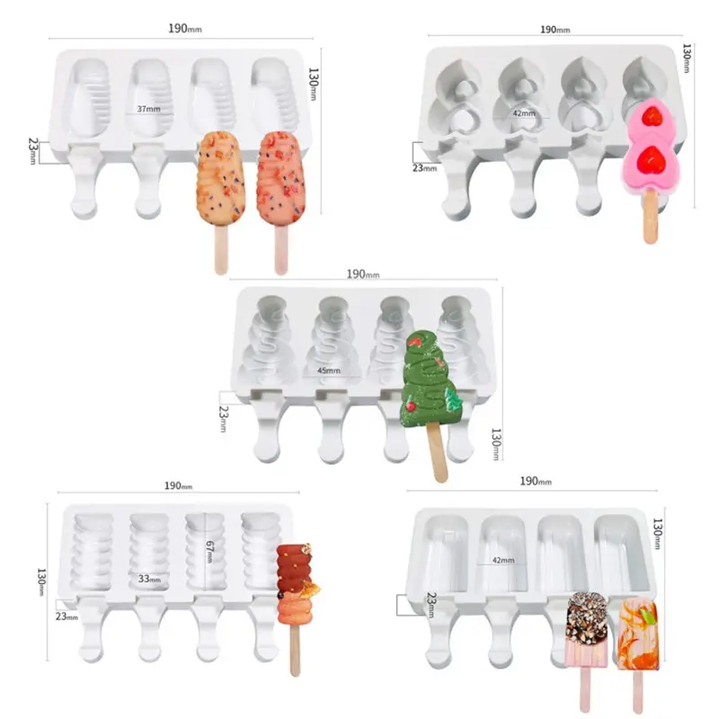 

Silicone Ice Cream Mold DIY Homemade 4 Cell Big Size Ice Tray Popsicle Barrel Maker Popsicle Molds Freezer Juice Baking Mould