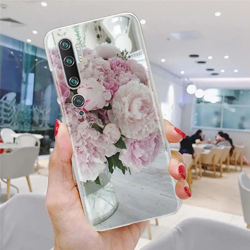 

Case for Xiaomi Mi 9 10 Lite 9T CC9E Note 10 Pro Poco X2 F2 X2 M3 X3 NFC Hard Cover Pink Flower Peony On The Vase Phone Cases