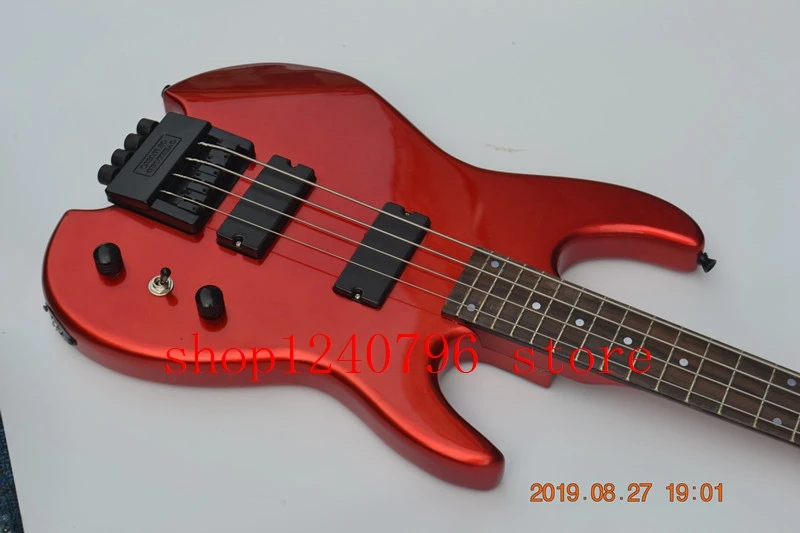 metal red 4 string headless electric bass guitar scale length 864mm