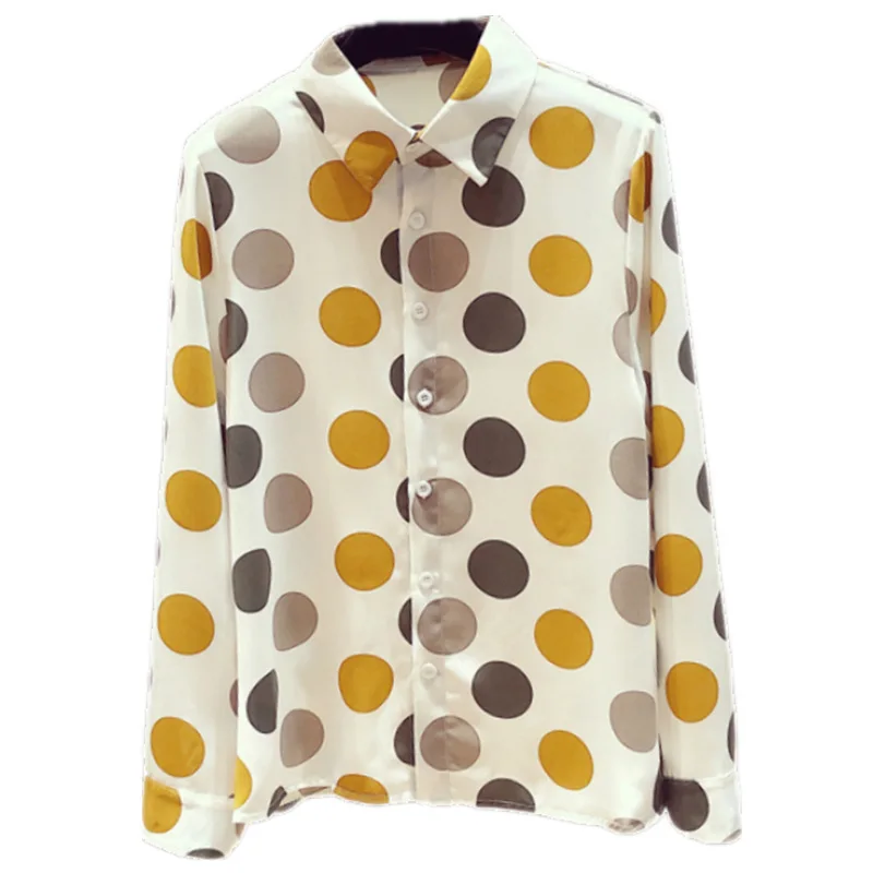 

Chiffon Shirt Women 2020 New Retro Big Dot Print Blouses Sweet Ladies Autumn Office Shirts Fashion Turn Down Collar Top Blusas