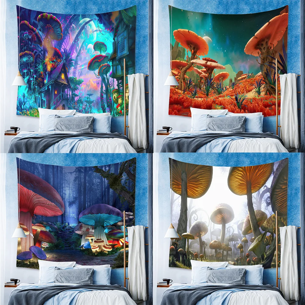 

Nordic psychedelic hanging fabric background wall covering home decoration wall blanket tapestry bedroom wall Mushroom tapestry