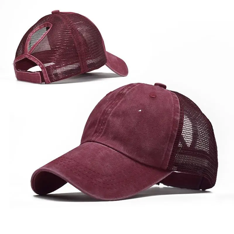 1 High Ponytail Adjustable Baseball Cap Mesh Trucker Baseball Hat Washed Baseball Cap Ponytail Hats For Men Women Multicolor - Цвет: 1