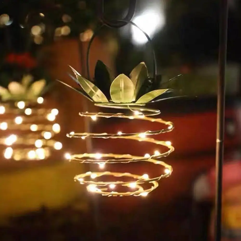 Solar Pineapple Shaped Light Wrought Iron Decorative Light String Garden Lawn Lantern Outdoor Garland Lights