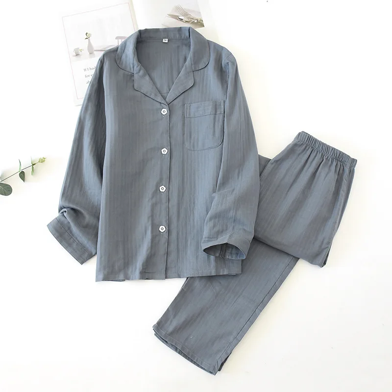 

Kimono Japanese Yukata Cardigan Pajamas Female Men Spring Autumn Solid Color Cotton Thin Section Long-sleeved Couple Homewear