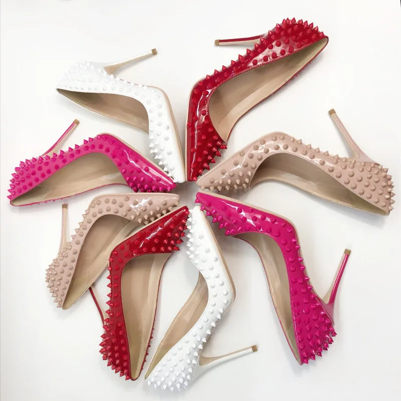 2021 роскошные новые салонные туфли на высоком каблуке с заклепками и острым