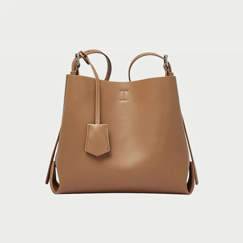 

2021 New Real Cowhide Handbags Famous Brand Fashion large capacity bucket bag high quality one shoulder messenger retro bag