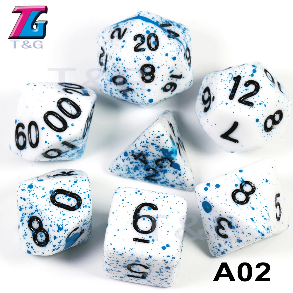 A02 7 шт./компл. многогранные TRPG игры для подземелий драконов непрозрачные D4-D20 многогранные кости Поп для настольной игры - Цвет: A02