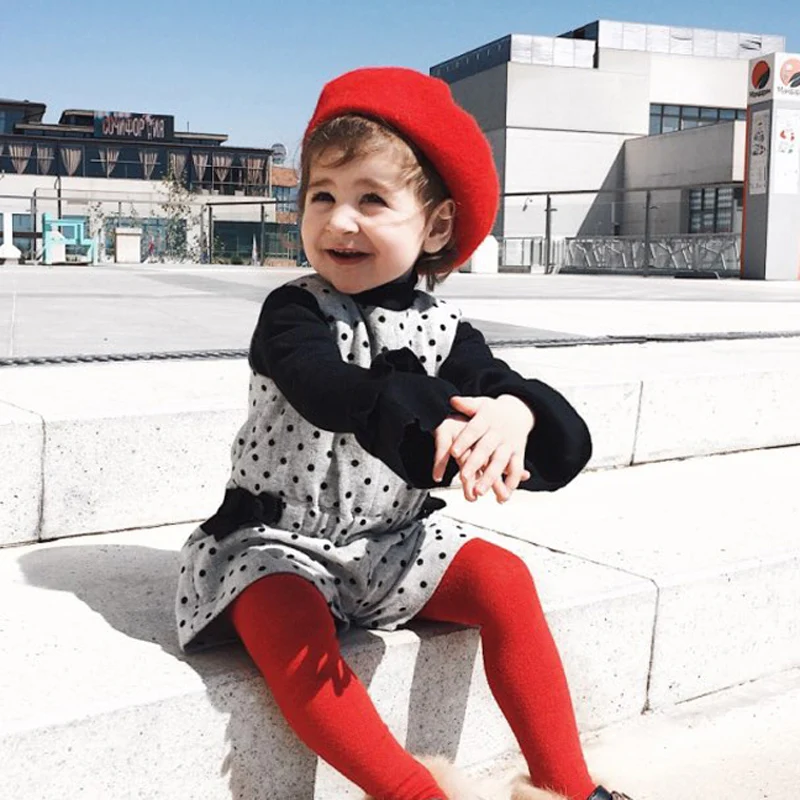 Fashion Woolen Baby Girls Hats Candy Color Elastic Infant Beret Hat for 1-4 Years 1 PC  Мать и