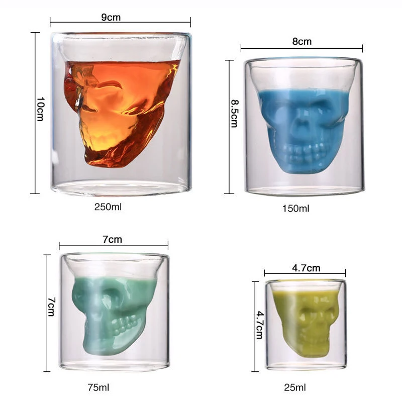 

Double Wall Crystal Glass Cup Heat-Resistant Personality Skull Head Whiskey Beer Wine Glasses Party Bar Supplies Halloween Gifts