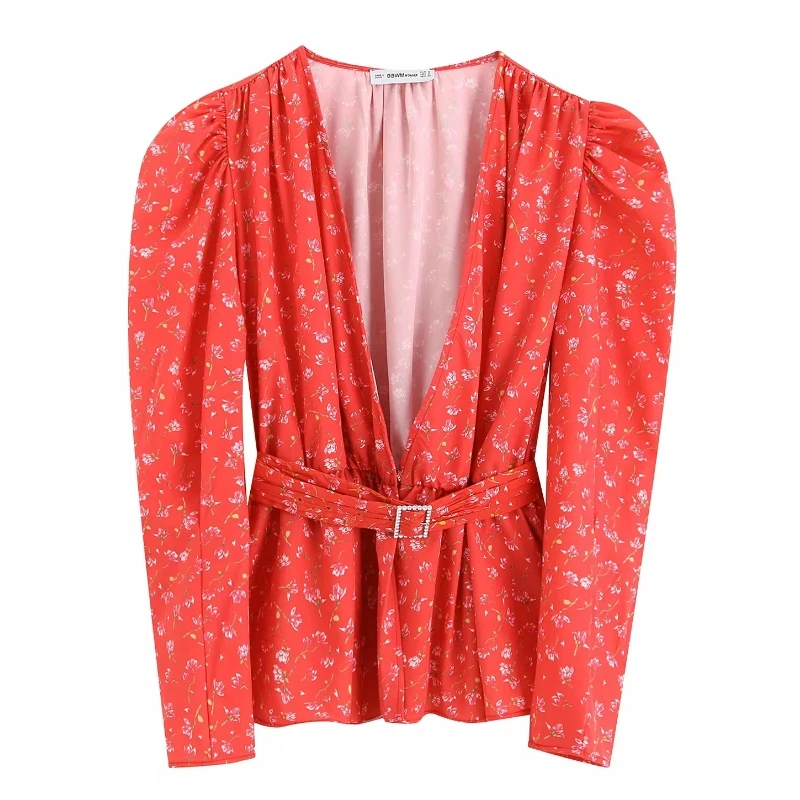 Женская элегантная повседневная блуза с цветочным принтом женская рубашка v