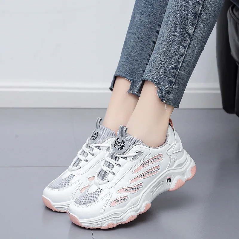

Sportwear running shoes women sneakers PU mesh anti-skid thick heels platform sneakers woman chunky shoes dropshipping
