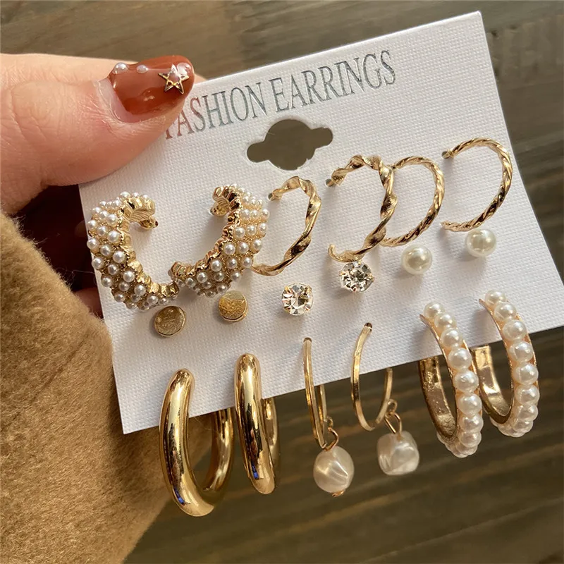 

Fashion Pearl Hoop Earrings Set For Women Geometirc Gold Color Metal Circle Hoop Earrings Brincos 2022 Trend Jewelry Gift