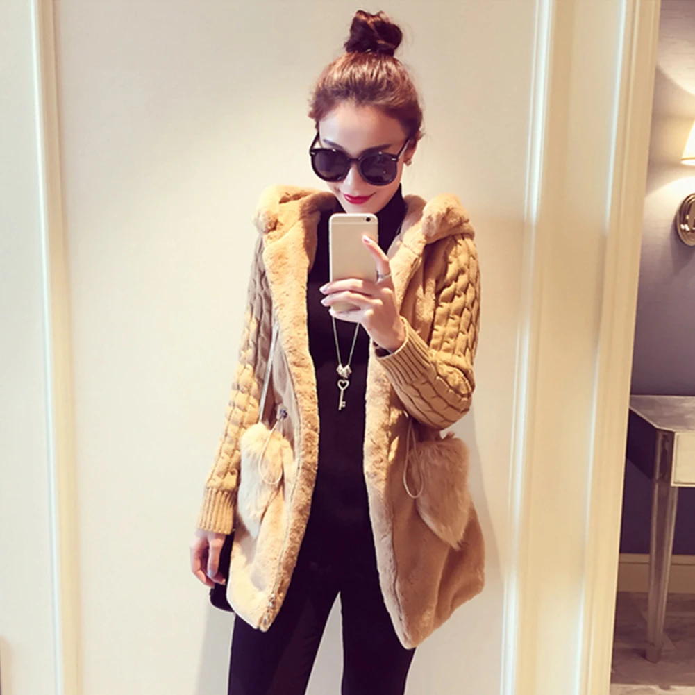 

women winter Spring coat wadded jacket medium-long plus size patchwork fur thickening hood abrigos female hooded snow wear