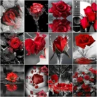 AZQSD домашний декор алмазная живопись, красные цветы черно-белые рукоделие Алмазная Вышивка Роза цветочная мозаика ручной работы подарок