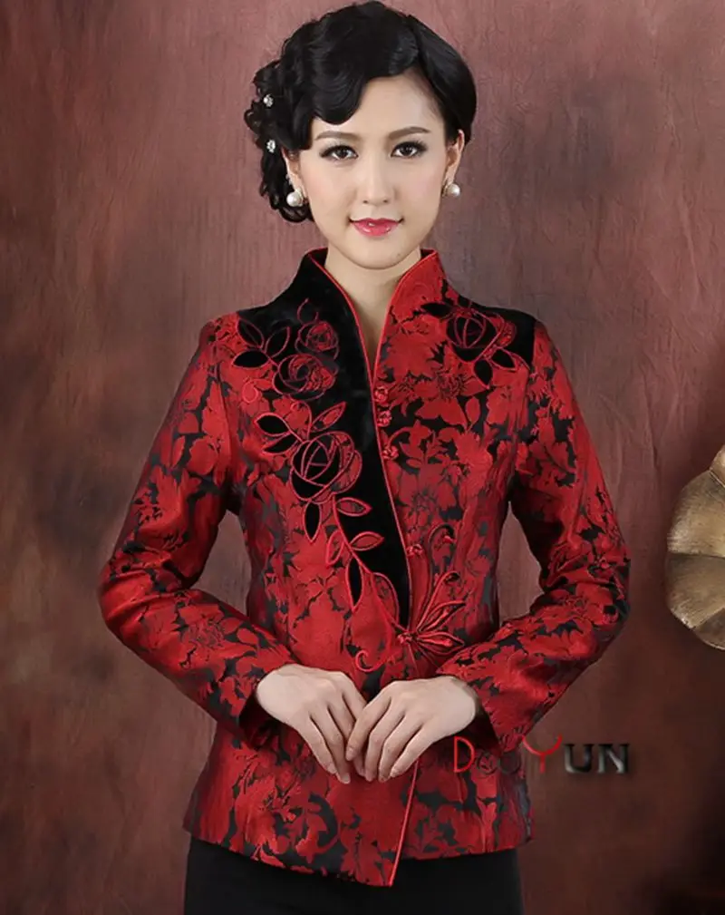 Красная куртка с китайской вышивкой большого размера облегающее свадебное