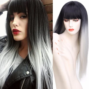 YxCherishair синтетический длинный прямой парик с челкой, розовые волосы, серые парики для женщин, парик из высокотемпературного волокна для клуба, косплей