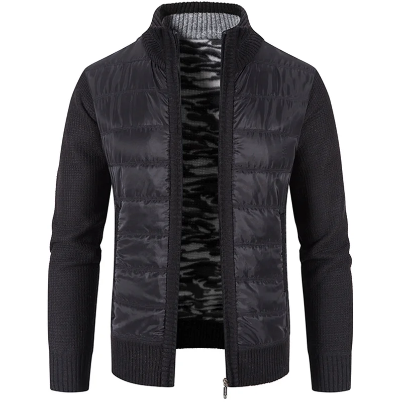 Зимнее пальто Новый мужской свитер кардиган на молнии в стиле пэчворк теплый