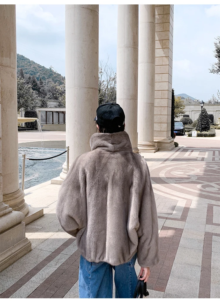 Furealux, 3 цвета, настоящая норковая шуба, модная Шуба с китайским мехом, зимняя куртка, Женская Шуба с воротником-стойкой