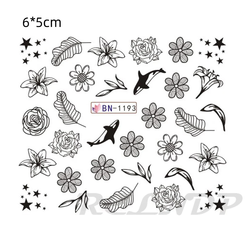 Водные наклейки для украшения ногтей слайдер звезда КИТ цветок листья шаблон