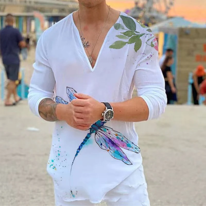 Футболка мужская с длинным рукавом и V-образным вырезом | Мужская одежда