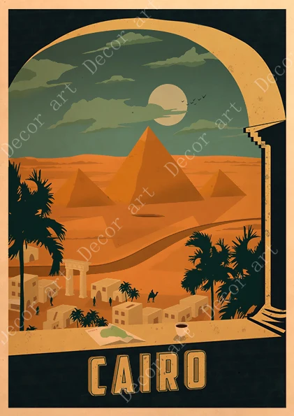 Воздушный поезд путешествие в Африку Египет холст живопись винтажные настенные