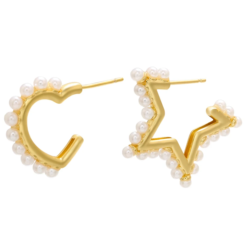 

ZHUKOU Creative 2020 fashion gold color pearl stud earrings heart/star stud earrings with ear back Jewelry Wholesale model:VE253