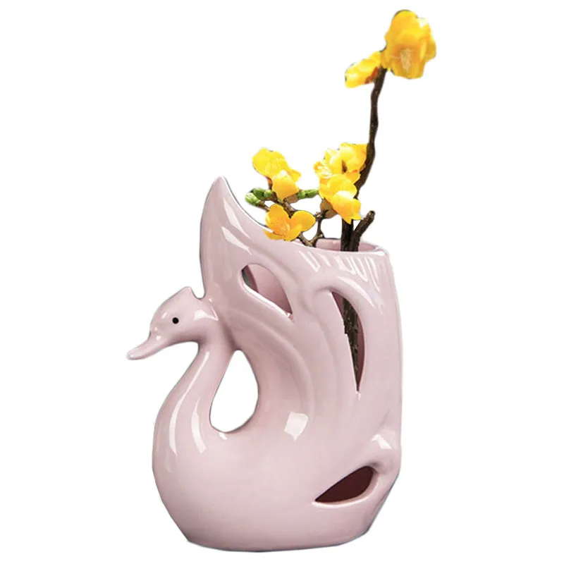 

Ceramic Swan Vase Animal Flower Pot Garden Balcony Office Ornaments Living Room Desktop Decoration Desk Accessories Craft Gift