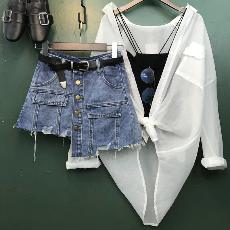 

Women Harajuku Irregular Jeans Shorts Skirts Korean Buttons High Waist Kpop Denim Short Pants Casual Ripped Streetwear Shorts