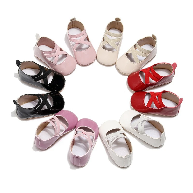 0-24M Baby Newborn Moccasins Toddler Girls PU Anti-Slip Shoes Cross Elastic Princess First Walkers Infant Soft Soled Crib Shoes