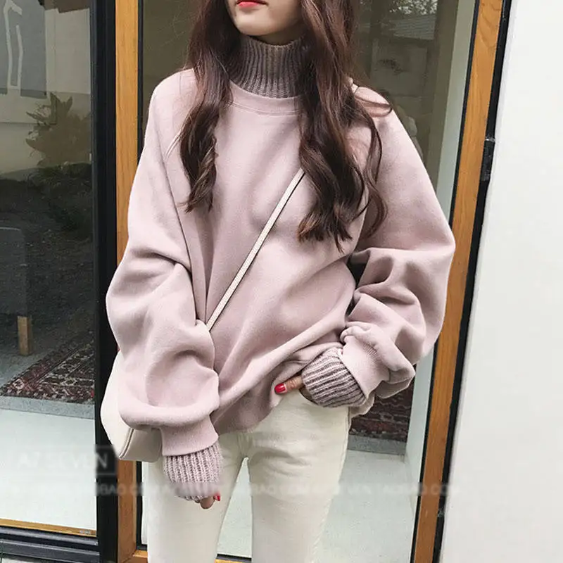 New Pink Girls Cute Spring Sweater Women Fashion Casual Lovely Solid Black Vintage Loose Long Sleeve Pullover Sweaters | Женская одежда