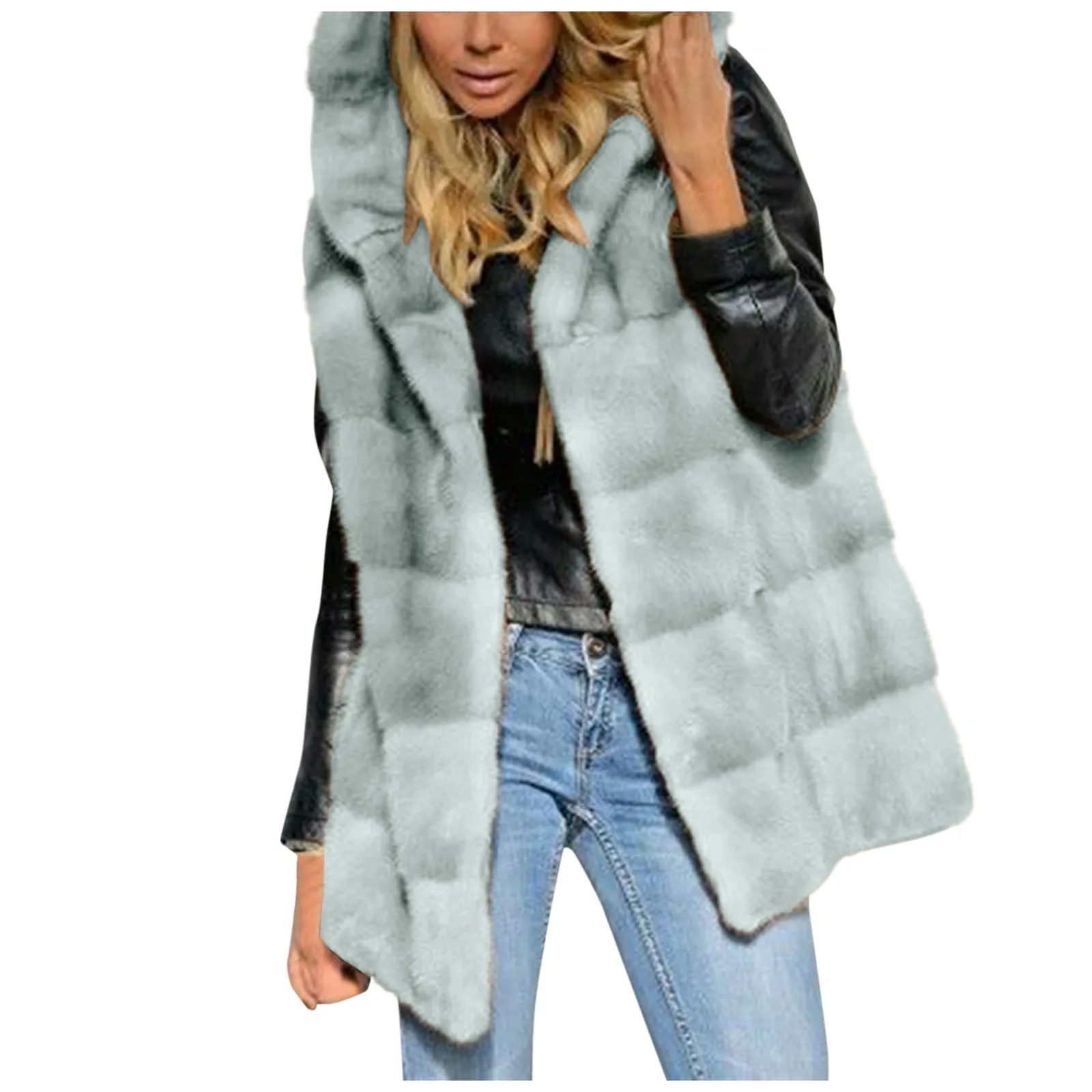 

Autumn Winter Harajuku Faux Fur Hooded Women's Vest Loose Waistcoat Large Size Women's Sleeveless Warm Jacket Coat Outwear 4