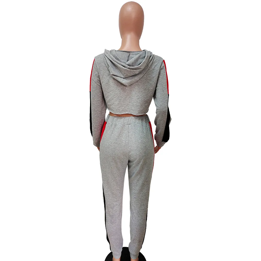 

Striped Patchwork Tracksuit Women Jogging Femme Activewear Hooded Crop Top + Sweatpants Two Piece Winter Clothes Women Outfits