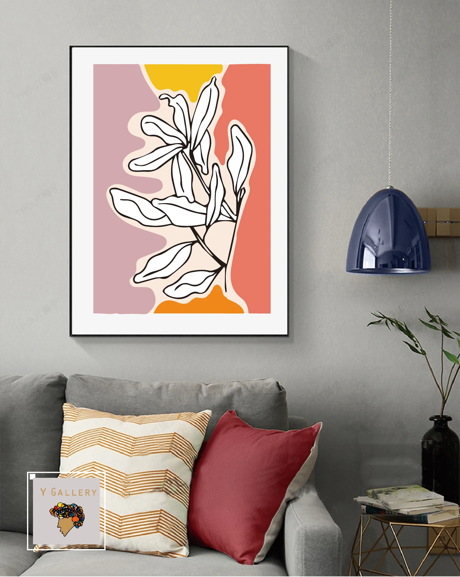 Ботанический цветок рисование линий абстрактная галерея настенное искусство