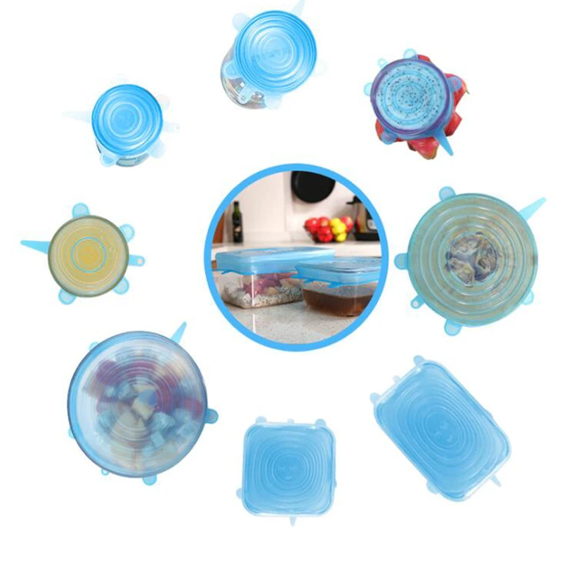 6 шт. многоразовые силиконовые эластичные крышки универсальная крышка