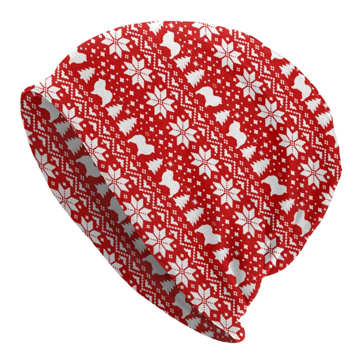 

Amoyed Dog Silhouettes Red And White Christmas Skullies Beanies Hats Casual Autumn Winter Unisex Cap Adult Warm Bonnet Knit Hat