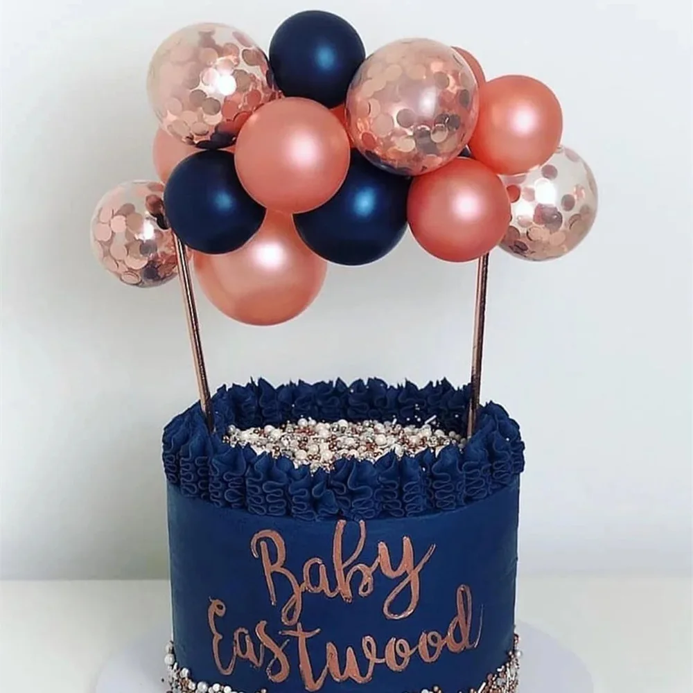 

5 inch Mini Confetti Balloon Cake Toppers For Baby Shower Wedding Birthday Party Decoration Sequins Rose Gold Balloons Supplies