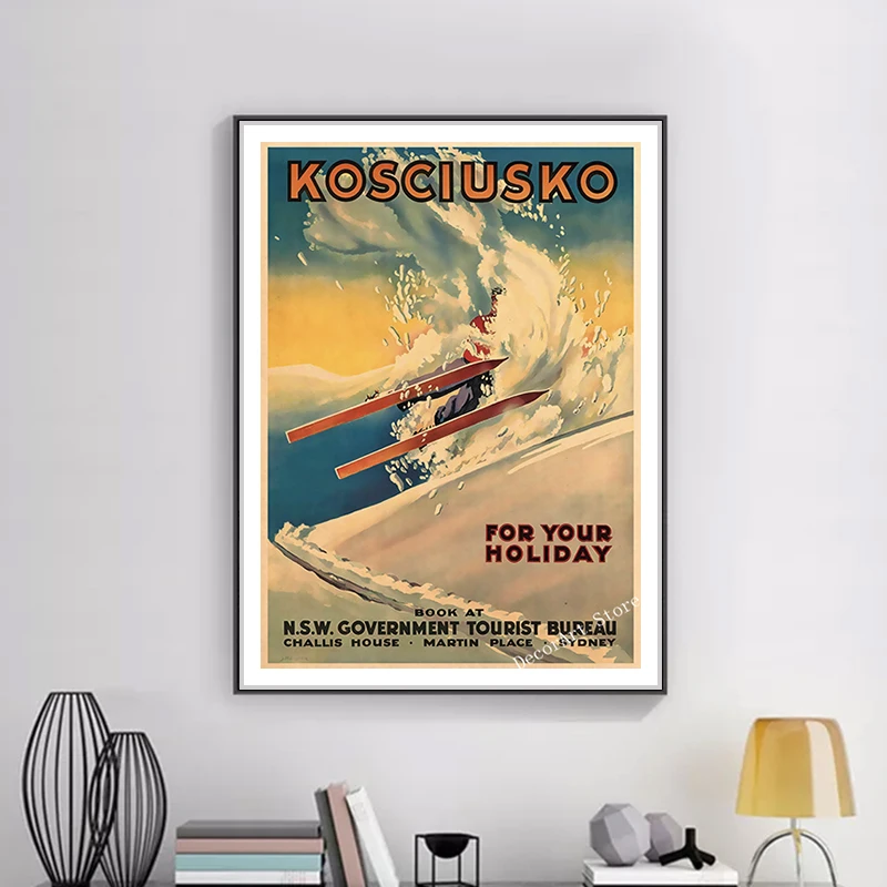 Ретро Картина на холсте лыжи в Америке катание лыжах винтажные настенные постеры