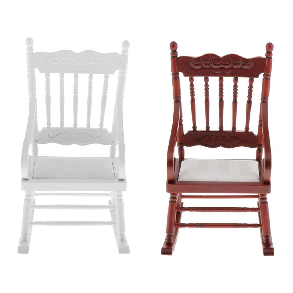 

2 Pieces 1:6 Scale Dollhouse Mini Wooden Rocking Chair Model Furniture Decor